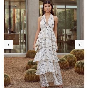 vici off white polka dot ruffled maxi dress /  M
